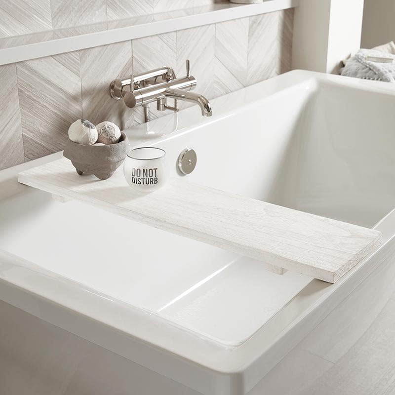Bella Sleep + Spa Bathtub Tray Paulownia Wood Bath Board, 32-Inches, White