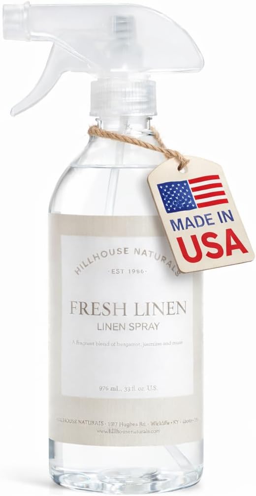 Hillhouse Naturals - Linen Spray - Aromatherapy Spray for Relaxation & Sleep - Refresh Bedding, Curtains & More - With Citrus, Bergamot, Rose & Musk - Made in the USA - Fresh Linen Scent - 1 L
