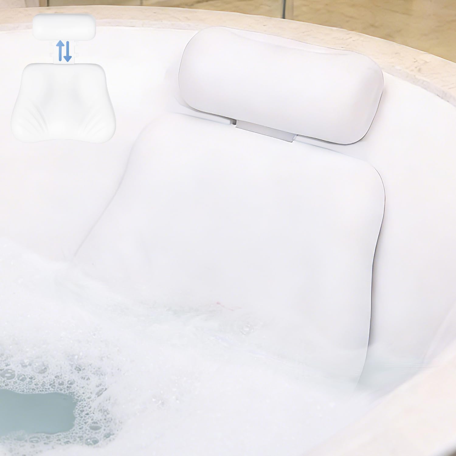 4D Silicone Bath Pillow for Tub, Upgraded Adjustable Bathtub Pillow Head Neck Back Support with Suction Cups, Quick-Dry and Non-Slip Bath Pillow Luxury Bathtub Pillow, Spa Gifts for Women, Mom (White)