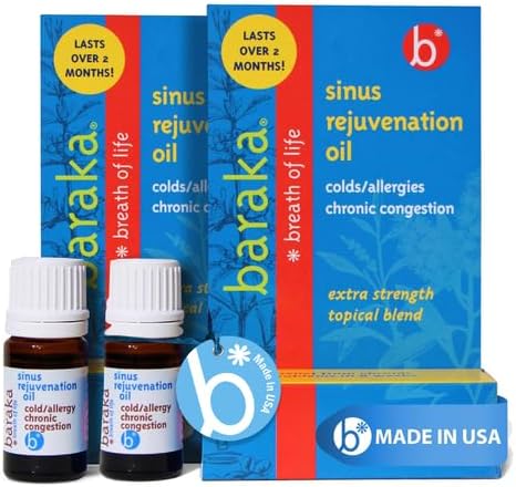 Baraka Sinus Rejuvenation Oil – Blend of 6 Organic Essential Oils for Clear Nasal Breathing, Eases Sinus Pressure, & Offers Relaxing Nasal Health Support | Ideal for Daily Use – 4ml (2-Pack)