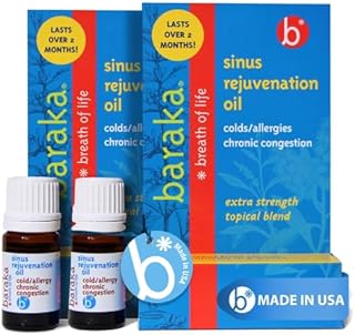 Baraka Sinus Rejuvenation Oil – Blend of 6 Organic Essential Oils for Clear Nasal Breathing, Eases Sinus Pressure, & Offers Relaxing Nasal Health Support | Ideal for Daily Use – 4ml (2-Pack)