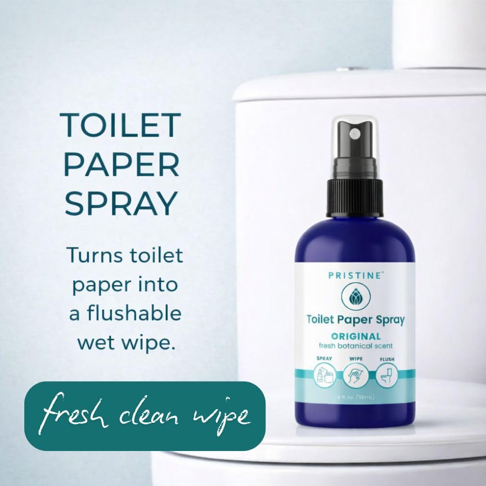 PRISTINE Toilet Paper Spray, As Seen on Shark Tank, Flushable Wipe Alternative, Personal Cleansing Bathroom Spray for Regular Toilet Tissue, Bidet Alternative, Made in USA, Original, 4oz Bottle