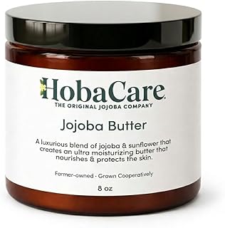 HobaCare Jojoba Butter, Fragrance-Free Body Butter Base with Natural First-Press Pure Jojoba Oil - Softening, Moisturizing, Vegan, Cruelty-Free Cream for Skin & Hair (8 oz)