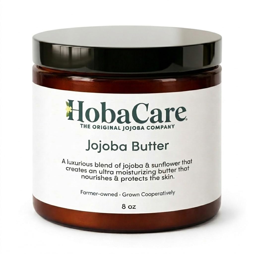 HobaCare Jojoba Butter, Fragrance-Free Body Butter Base with Natural First-Press Pure Jojoba Oil - Softening, Moisturizing, Vegan, Cruelty-Free Cream for Skin & Hair (8 oz)