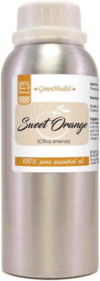 Sweet Orange Essential Oil – 8 fl oz (237 ml) Aluminum Bottle w/Plug Cap – 100% Pure Essential Oil – GreenHealth