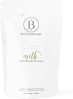 Bathorium Milk Mineral Bath Soak, Made with Coconut, Dead Sea Salt & Vanilla Bean CO2, Ideal for Hydration, pH Balanced Coconut Scented Bath Soak for Women, Approximately 5 Baths, 23 oz