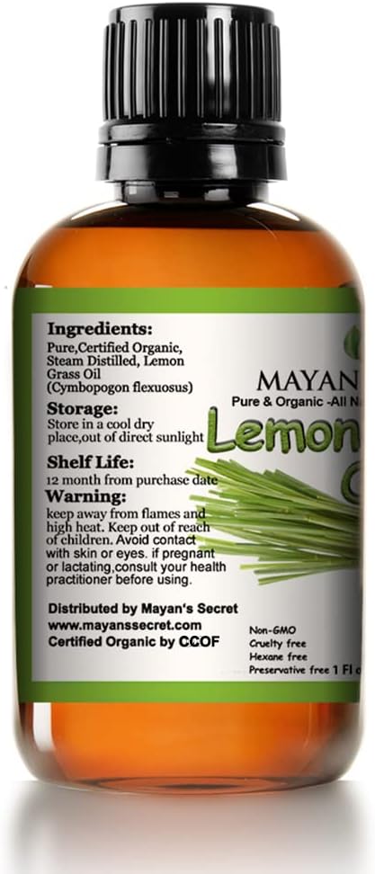 USDA Certified Organic Lemongrass Essential Oil (100% Pure & Natural - UNDILUTED) 1oz Amber Glass Bottle