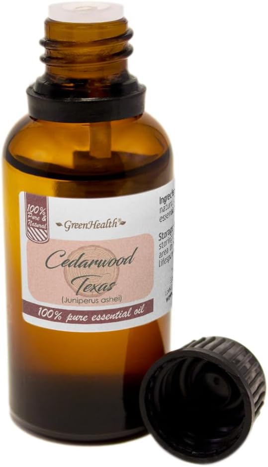 Cedarwood (Texas) Essential Oil - 1 fl oz - Amber Glass Bottle w/Euro Dropper - 100% Pure & Natural - GreenHealth