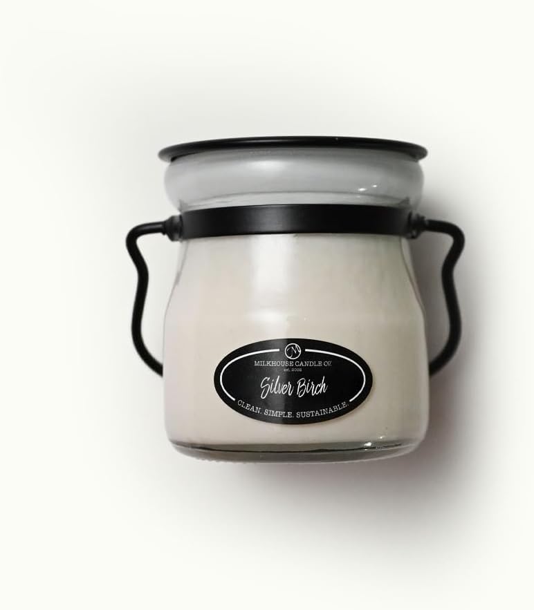 Milkhouse Candle Company Silver Birch Soy Candle - Evergreen | Birch | Warm Spice Scented - 5 oz Cream Jar with Lid, 35+ Hour Burn Time, Made in the USA