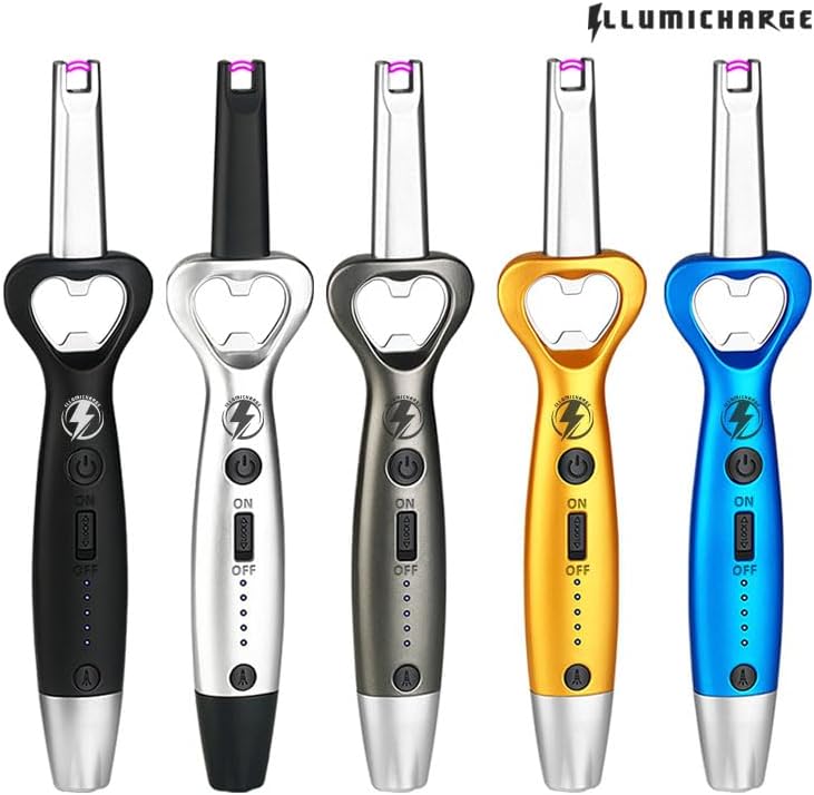 BBQ Bro Electric ARC Plasma Lighter - LED Flashlight, Bottle Opener for BBQ Kitchen & Drinking Enthusiasts. Candle Fireplace BBQ Lighter. Unique Gift Multifunctional Tool (Gold)