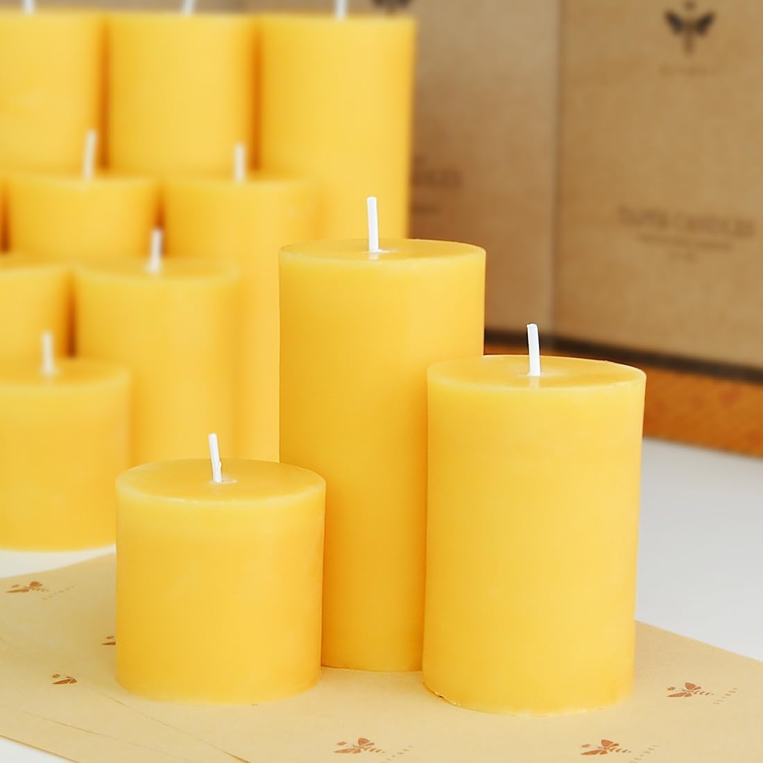 3 Pack Natural Beeswax Pillar Candles Gift of 2x2 2x3 2x4 Small Candles, Smokeless Dripless Pure Beeswax Candle with Natural Scent for Dinner Decor Bath Relaxation Housewarming Gift
