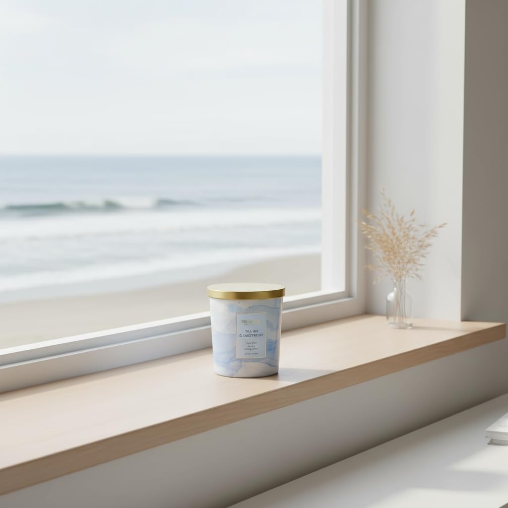 Bellevue Luxury Fragranced Candle, 12 OZ, Soy Blend Wax,Essential Oils, Long-Lasting Burn, Home Fragrances, Aromatherapy Home Scented Candles Scent: Sea Air & Driftwood
