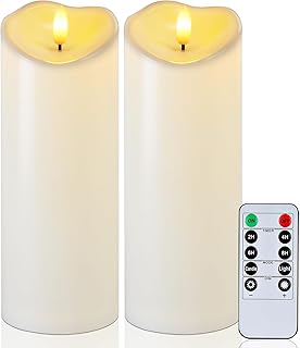 Raycare 8"x3" Outdoor Waterproof Flameless Candles with Remote and Timer, Battery Operated LED Electric Fake Pillar Candle for Christmas Home Wedding Decor, Ivory White, Set of 2