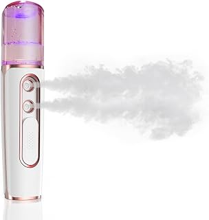 withthesun Nano Facial Mister, Cool Mist Face Steamer with 2 Spray Nozzle, USB Rechargeable, Visual Water Tank, Nano Mister for Eyelash Extensions, Skin Care, Daily Makeup, Deep Hydrating-Pink