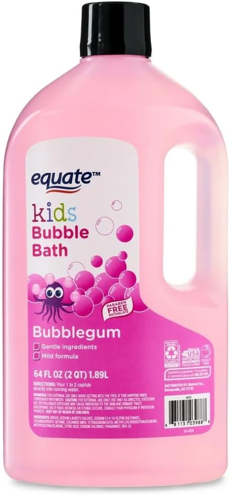Equate Kids Bubble Bath, Bubblegum Scent, Gentle Formula, 64 FL OZ