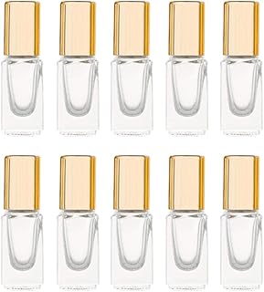 3ml Square Glass Roller Bottle For Essential Oils,Mini Glass Bottles With Stainless Steel Roller Balls,Gold Aluminum Caps Portable Roll-On Vial Aromatherapy Perfume Container-10 Pack