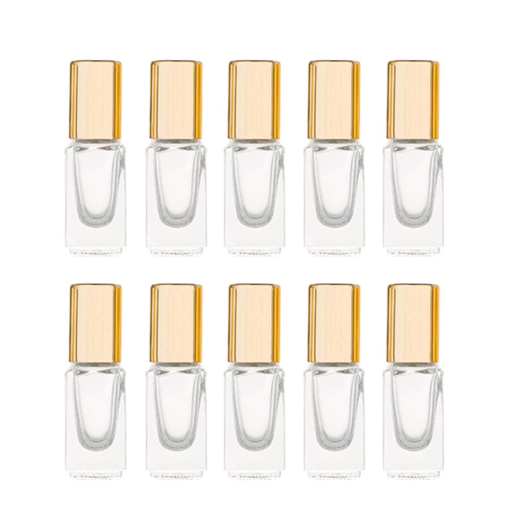 3ml Square Glass Roller Bottle For Essential Oils,Mini Glass Bottles With Stainless Steel Roller Balls,Gold Aluminum Caps Portable Roll-On Vial Aromatherapy Perfume Container-10 Pack