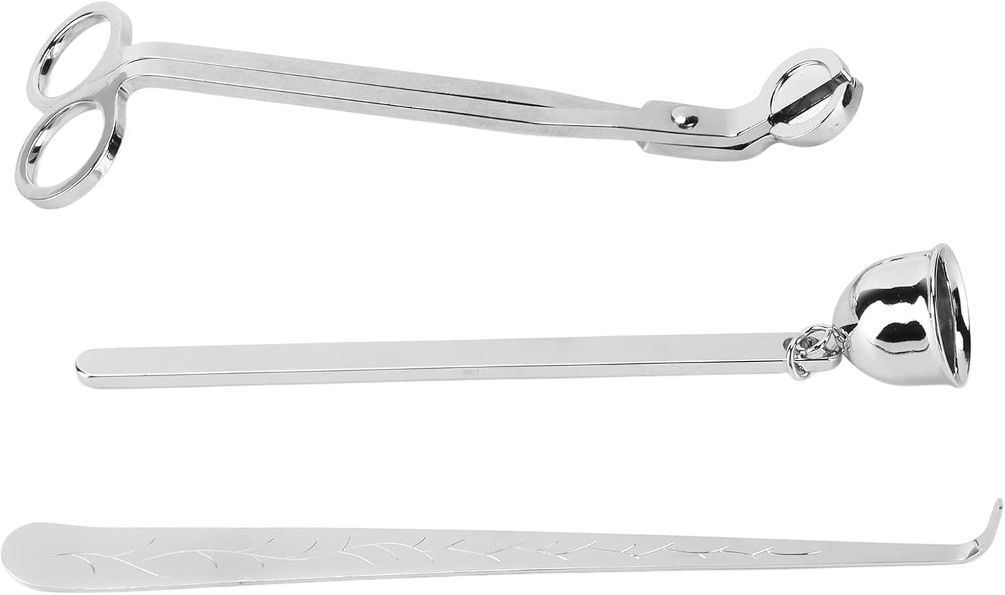 Silver Candle Tool Set, Stainless Steel Candle Wick Trimmer and Dipper, Elegant Design with Wick Scissors Hook and Extinguisher for Aromatherapy Candles, for Candle Lo