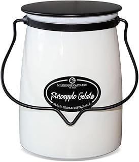 Milkhouse Candle Company Pineapple Gelato Soy Candle - Pineapple | Coconut | Vanilla Bean Scented - 22 oz Butter Jar with Lid, 120+ Hour Burn Time, Made in the USA