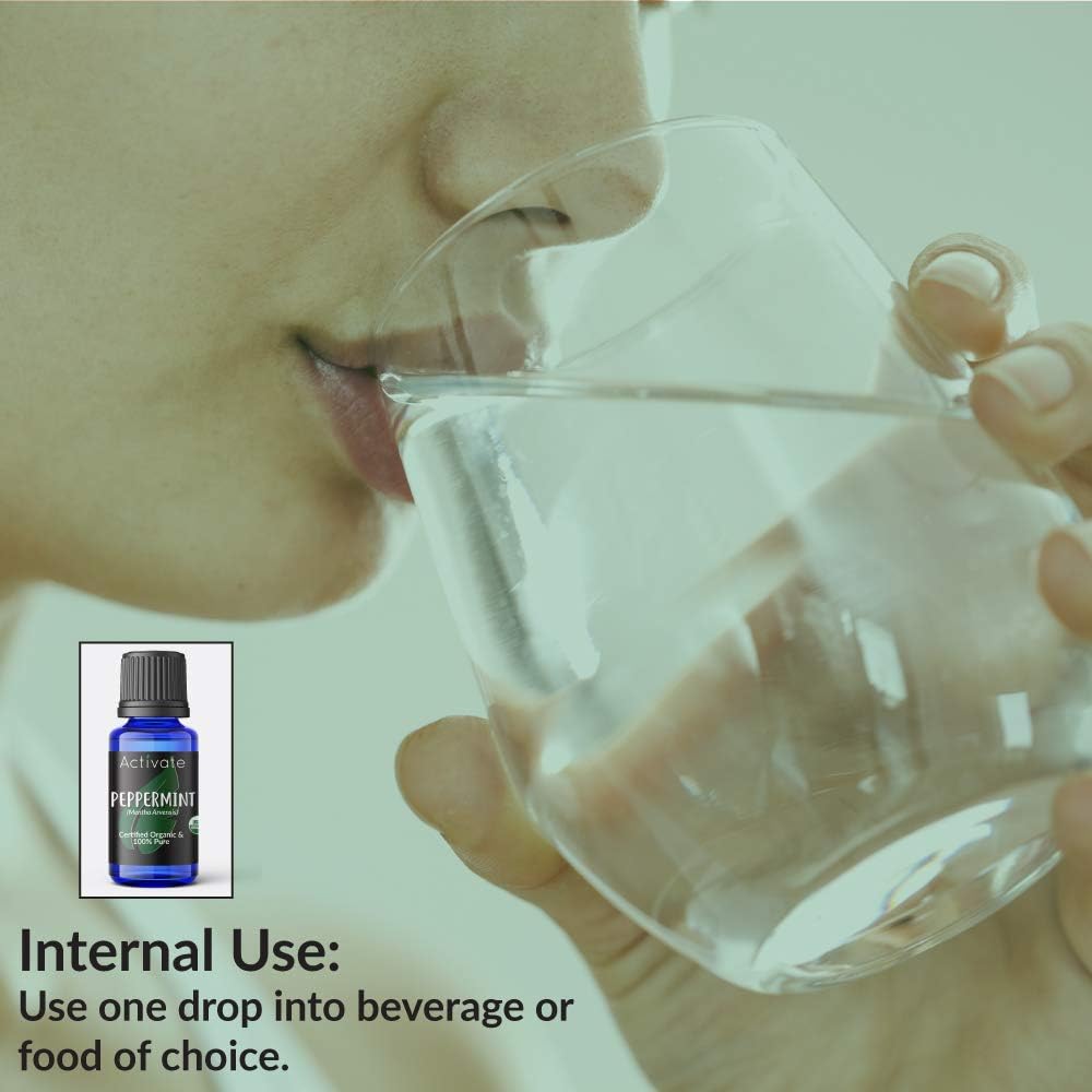 Activate Peppermint Organic Essential Oil 100% Pure, USDA Certified Organic, Premium Grade, Undiluted, Non-GMO, Therapeutic Natural Oils, Aromatherapy & Diffuser Use Gift 10ml