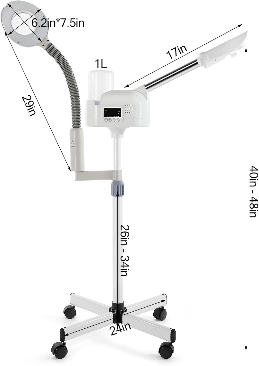 Professional Facial Steamer 2 in1 Steamer for Face 5X LED Magnifying Lamp Facial Steamer for Esthetician Beauty Face Equipment Use at Home or Salon（White）