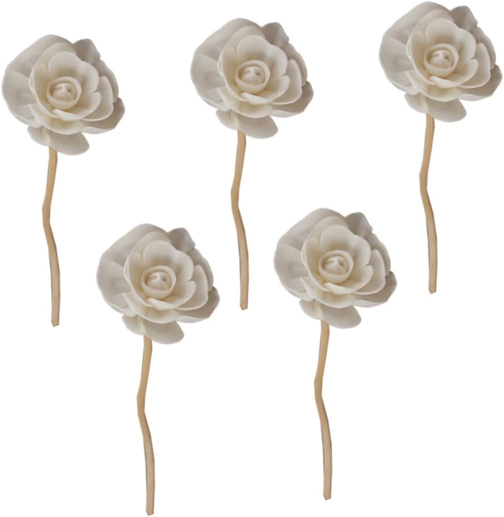 HEALLILY 5 Pcs Natural Wavy Rattan Diffuser Sticks Essential Oil Reeds for Home Fragrance and Aromatherapy Porous Aroma Oil Diffuser Accessories with Flower Design for Living Bathroom