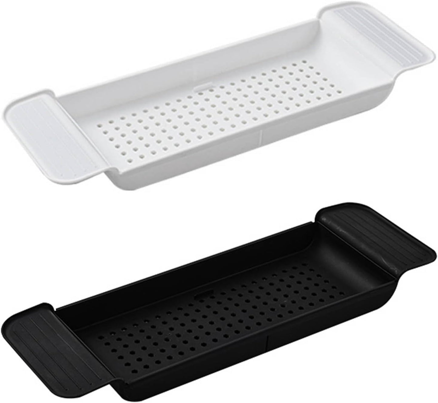 Expandable Bathtub Caddy Tray, Bath Bridge Tray Drain Bath Shelf Caddy Tray Plastic Bathtub Tray Book Phone Pad Holder Plastic Drain Bath Tub Tray Table Bath Shelf Tub Board Organizer Trays(Black)