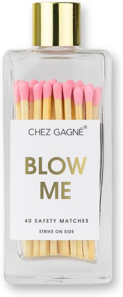 Funny Decorative Candle Matches - Blow Me - Glass Bottle Safety Matches with Light Pink Tips, Funny Birthday Gift, Celebration Gift, Bathroom Jewelry by Chez Gagné