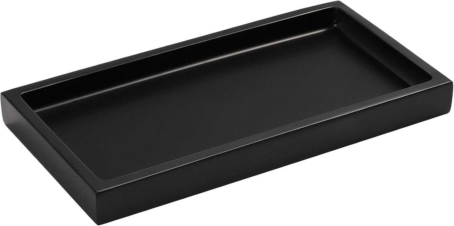 Luxspire Bathroom Vanity Tray, 8 x 4 inch Resin Dresser Jewelry Ring Dish Tank Storage Kitchen Sink Countertop Organizer Plate Holder for Perfume Soap Towel Bathroom Accessories, Mini, Matte Black