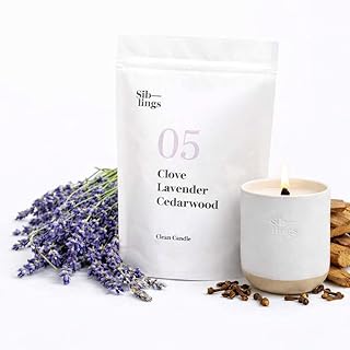 Siblings Ritual Set – Candle with Refillable Forever Vessel and Coconut Soy Wax Refill – Scent No 05 Clove, Lavender, Cedarwood – 60 Hour Burn
