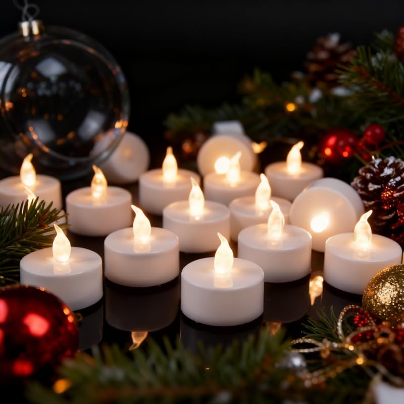 Tea Lights - 50 Pack Flameless LED Candles - 200 Hour Battery Operated - Realistic Flickering - Warm White Light - Perfect for Halloween & Seasonal Celebrations