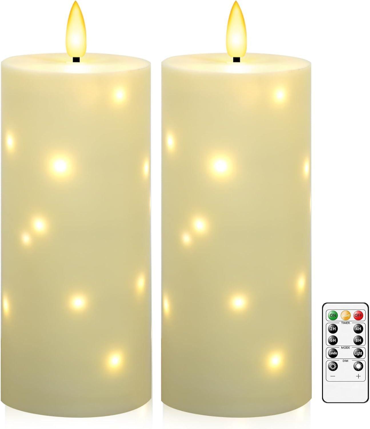 kakoya 10" x 4" Large Outdoor Waterproof Flickering Flameless Candles with Timer,2Pcs Battery Operated LED Pillar Candles with Embedded Star String for Outdoor Lanterns,Porch,Patio Decor(Ivory)