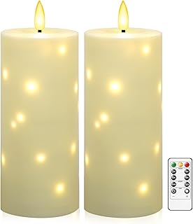 kakoya 10" x 4" Large Outdoor Waterproof Flickering Flameless Candles with Timer,2Pcs Battery Operated LED Pillar Candles with Embedded Star String for Outdoor Lanterns,Porch,Patio Decor(Ivory)