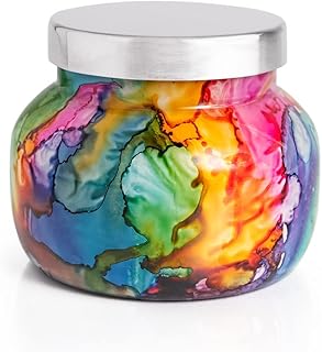 Capri Blue Volcano Candle - Rainbow Watercolor Petite Glass Jar Candle - Luxury Aromatherapy Candle - Tropical Fruits & Sugared Citrus Candle (8 Oz)