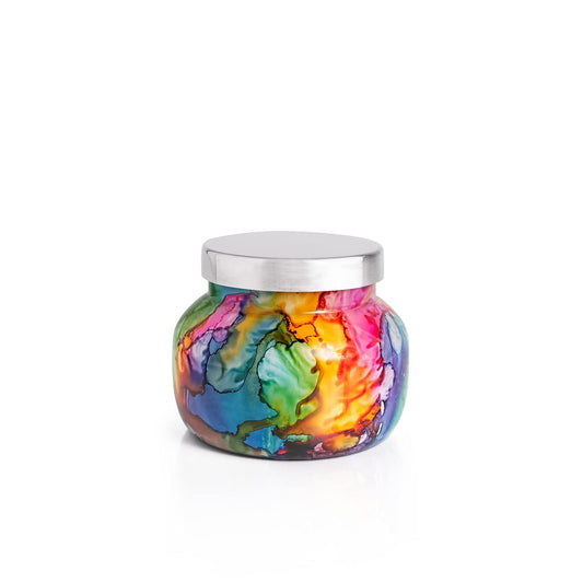 Capri Blue Volcano Candle - Rainbow Watercolor Petite Glass Jar Candle - Luxury Aromatherapy Candle - Tropical Fruits &