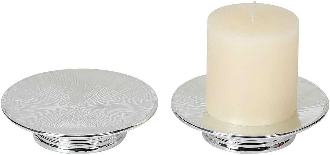 Metallic Silver Ceramic Candle Plate and Jewelry Dish Set of 2, 5" Diameter