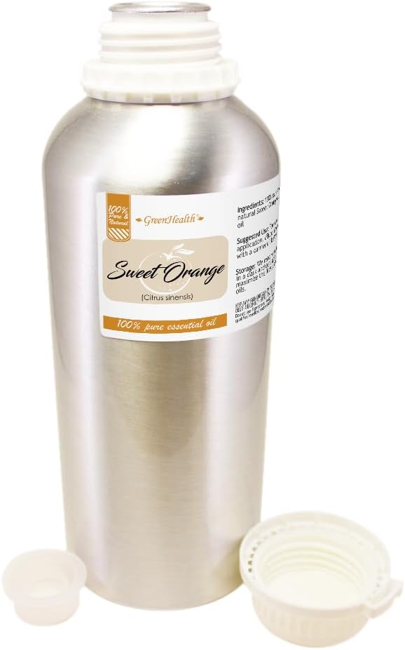 Sweet Orange Essential Oil – 32 fl oz (946 ml) Aluminum Bottle w/Plug Cap – 100% Pure Essential Oil – GreenHealth