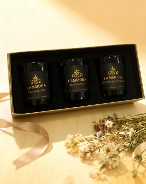 Aromatherapy Candle Gift Set – 3 Scented Candles (English Pear & Freesia, Sage & Sea Salt, Bluebell) – Natural Soy Wax, Long‑Lasting 48Hr Burn, Elegant Gift Box