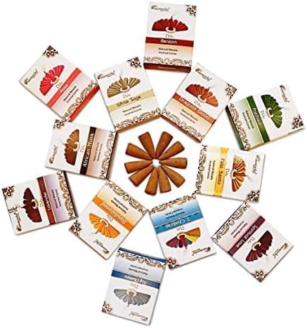 ARO VATIKA Vedic Natural Masala Incense Cones 120 Count in Pack of 12 Boxes | 12 Assorted Fragrances Dhoop Cones | Best for Prayer, Reiki, Meditation and Relaxation | Burn Time 25 Mins
