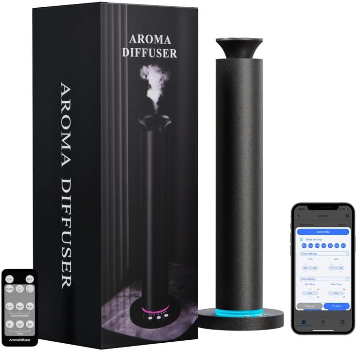 Waterless Scent Diffuser Machine with 4 Lights and Breathing Lights Modes Max Coverage 2500 sq.ft. Essential Oil Diffusers Fragrance Large Room Rechargeable App Remote Control Black Knight