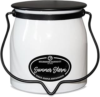 Milkhouse Candle Company Summer Storm Soy Candle - Dewy Greens | Rain-Soaked Woods | Coconut Water Scented - 16 oz Butter Jar with Lid, 65+ Hour Burn Time, Made in the USA