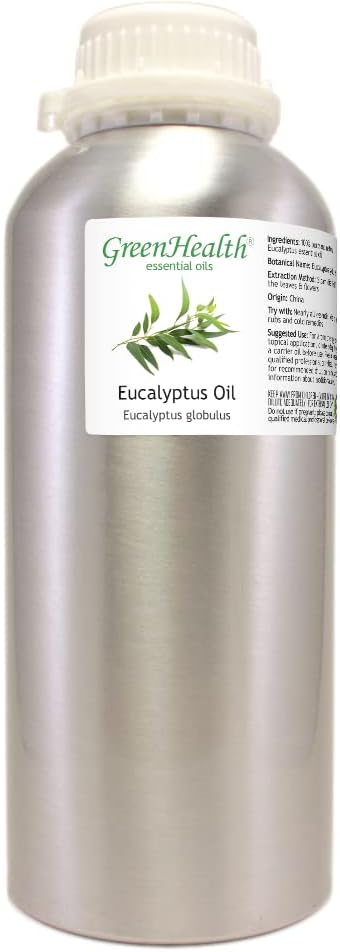 GreenHealth Eucalyptus Globulus Essential Oil – 32 fl oz (946 ml) Aluminum Bottle w/Plug Cap – 100% Pure Essential Oil
