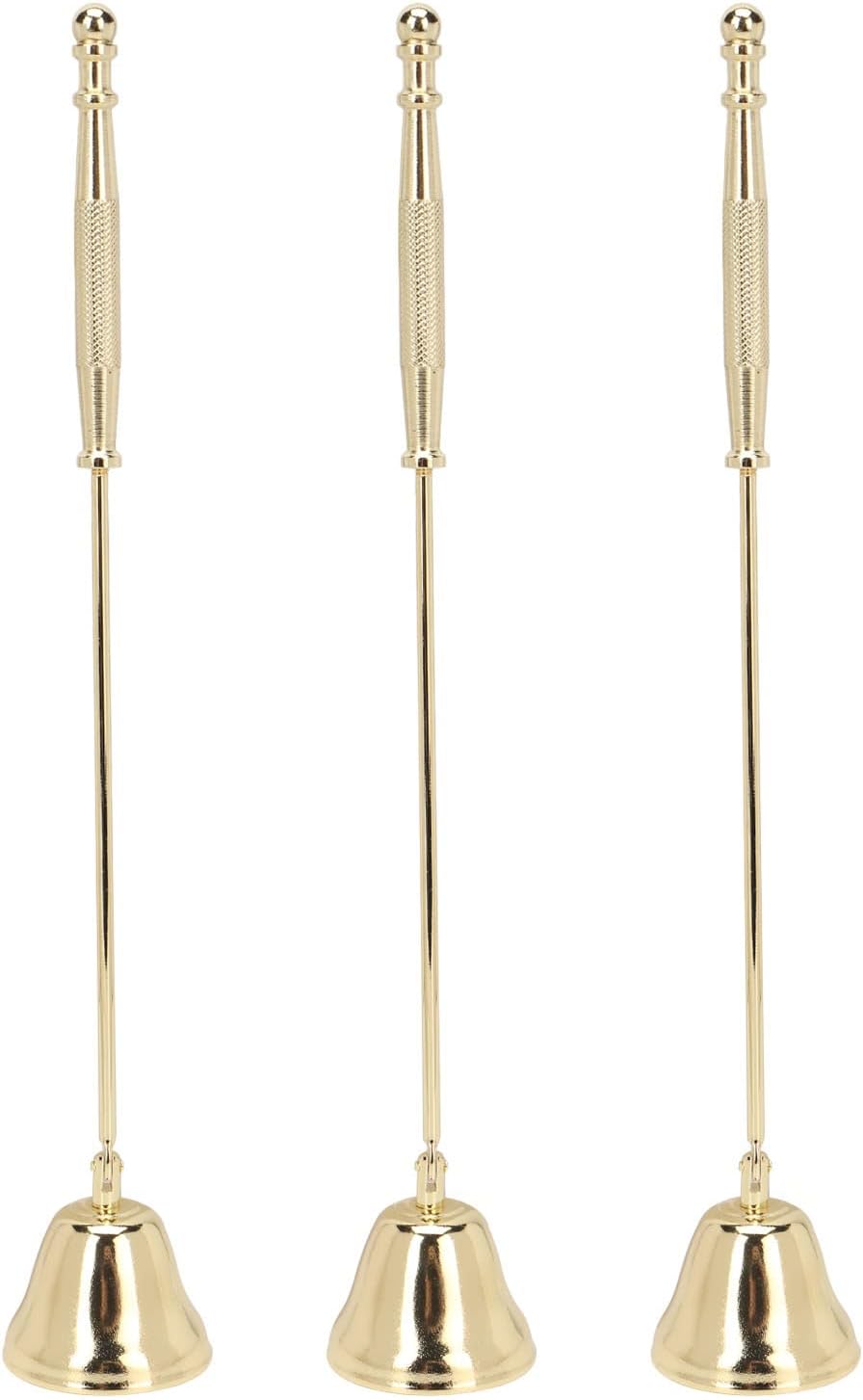 BRRNOO Candle Wick Trimmer and Snuffer, Golden Iron-Plated Bell Shaped Long Handle Candle Extinguisher 3pcs Set for Candle Lovers