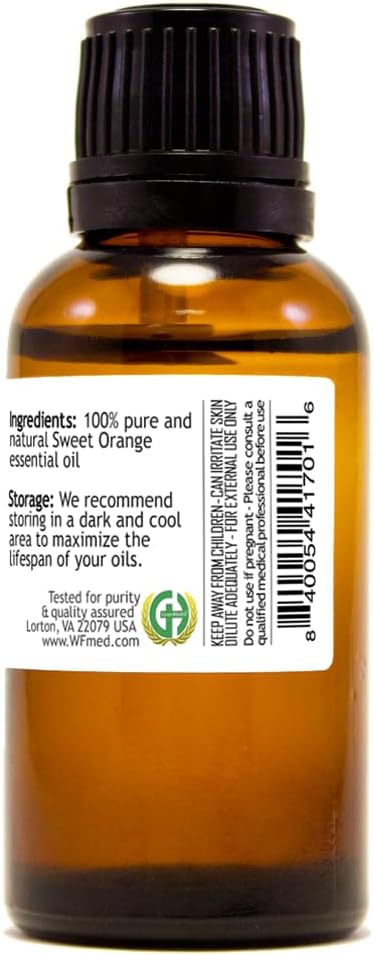 Sweet Orange – 1 fl oz (30 ml) Glass Bottle w/Euro Dropper – 100% Pure Essential Oil – GreenHealth