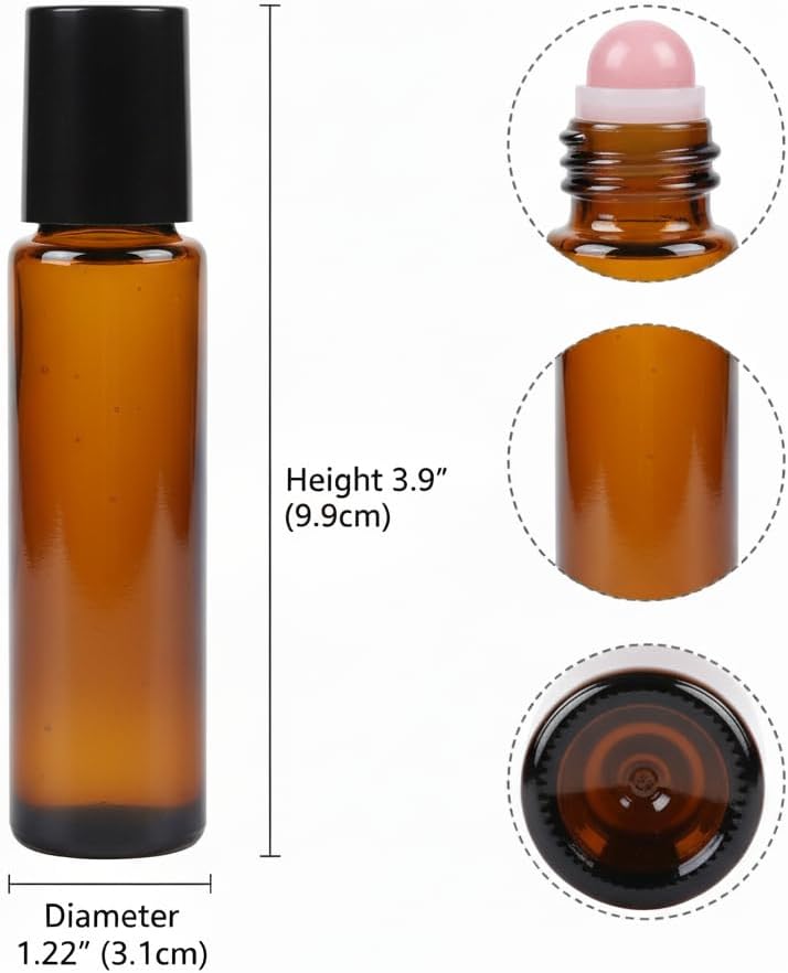 30ml Amber Glass Roll On Bottle with Natural Jade Roller Ball - Refillable, Leak-Proof Essential Oil Bottle for DIY Perfume, Aromatherapy, Skincare & Travel(Pink, 30, Milliliters)