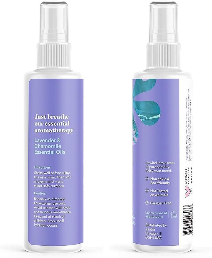 ASUTRA Sleep Bundle, 2 Products - Purple Silk Eye Mask Filled with Lavender and Flax Seeds, Lavender & Chamomile Essential Oil Pillow Spray