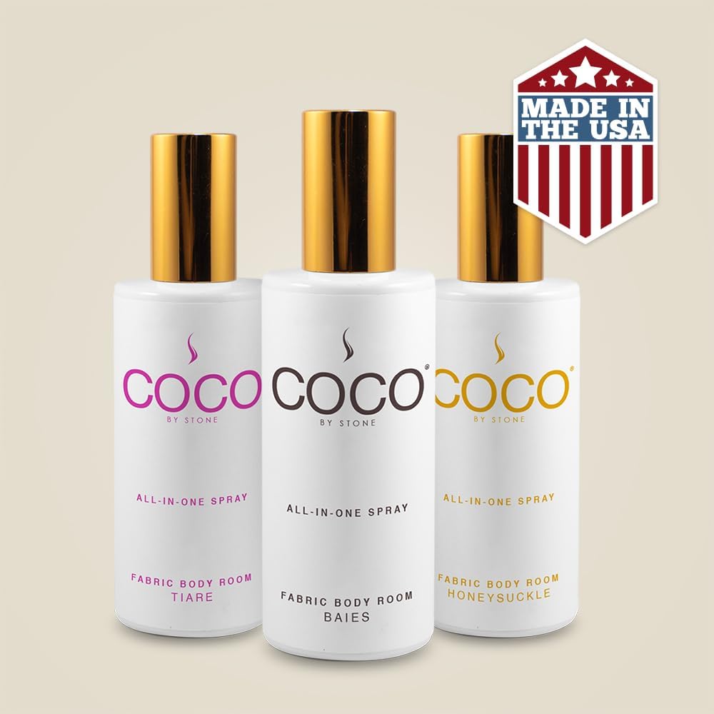COCO by Stone 5oz All-in-One Spray (Amber) Shake & Spray Formula for Fabric, Pillows, Interiors, Clothing, Home Fragrance Accessories, Room Perfume, Room Deodorizer, Vegan & Cruelty-Free