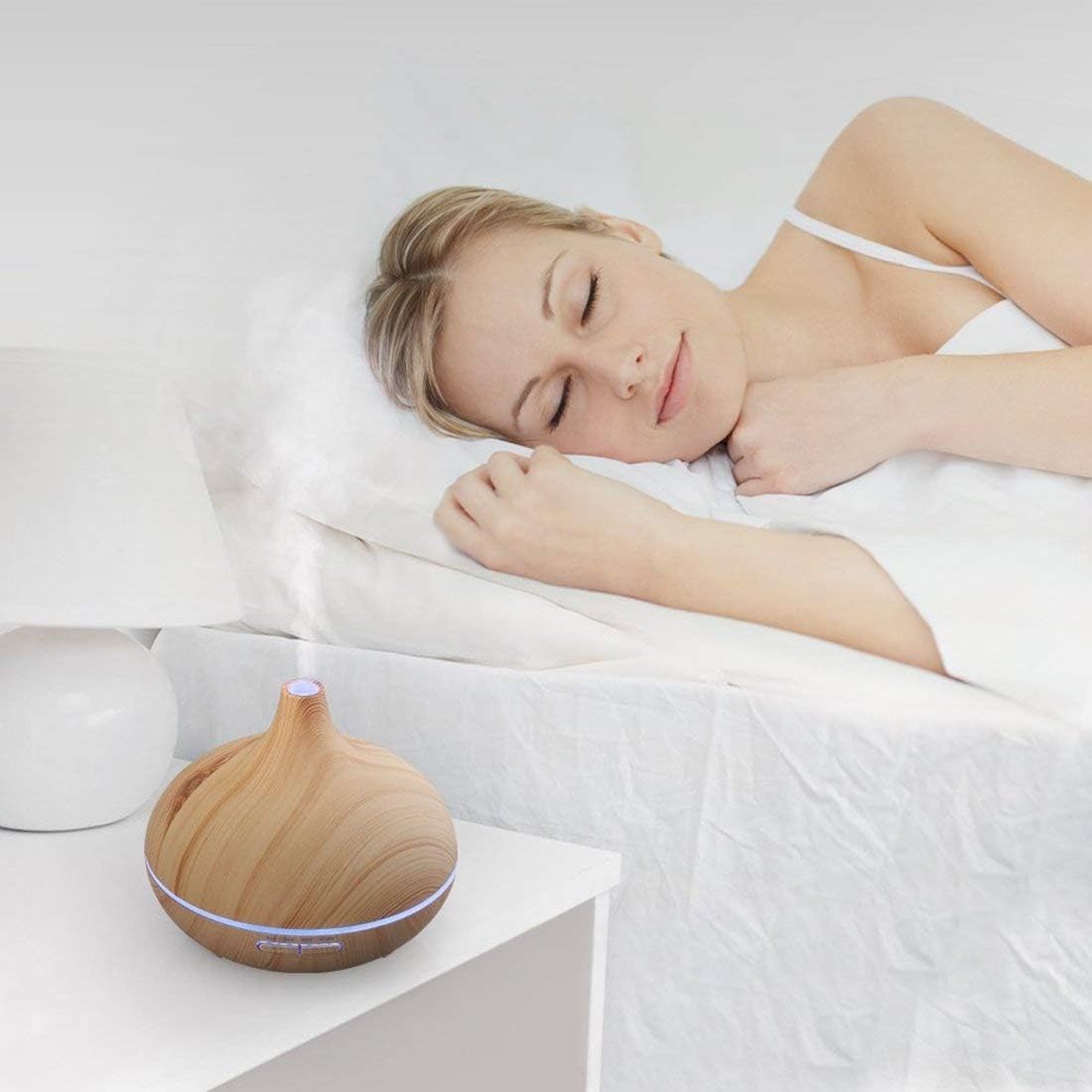 Aroma Essential Oil Diffuser, JoySusie 500ml Wood Grain Ultrasonic Cool Mist Whisper-Quiet Humidifier with Color LED Lights Changing & 4 Timer Settings, with Remote Control (Brown)