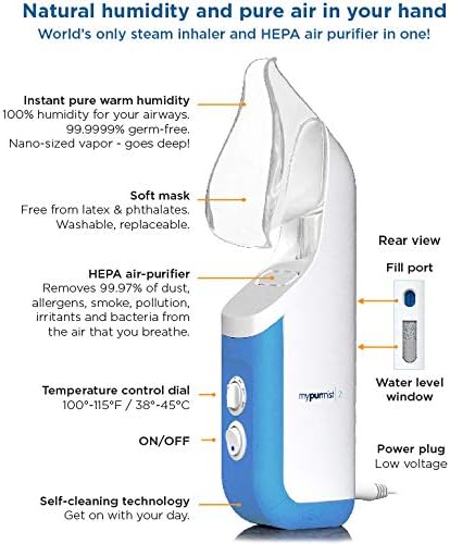 Mypurmist® Essential Kit Plus Facial Steam - Steam Inhaler & Facial Steamer Combo, Personal Handheld Steam - Sinus Congestion Cold Cough Relief Vocal Care Skincare (Plug-in)