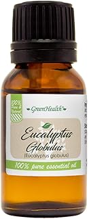 GreenHealth Eucalyptus Essential Oil – 15 ml (0.5 fl oz) – 100% Pure & Natural – Therapeutic Grade Aromatherapy Oil – Amber Glass Bottle with Euro Dropper – for Diffuser, Cleaning, Home Use